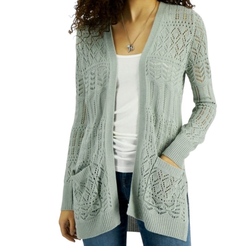 Hippie Rose olive open front pointelle cardigan